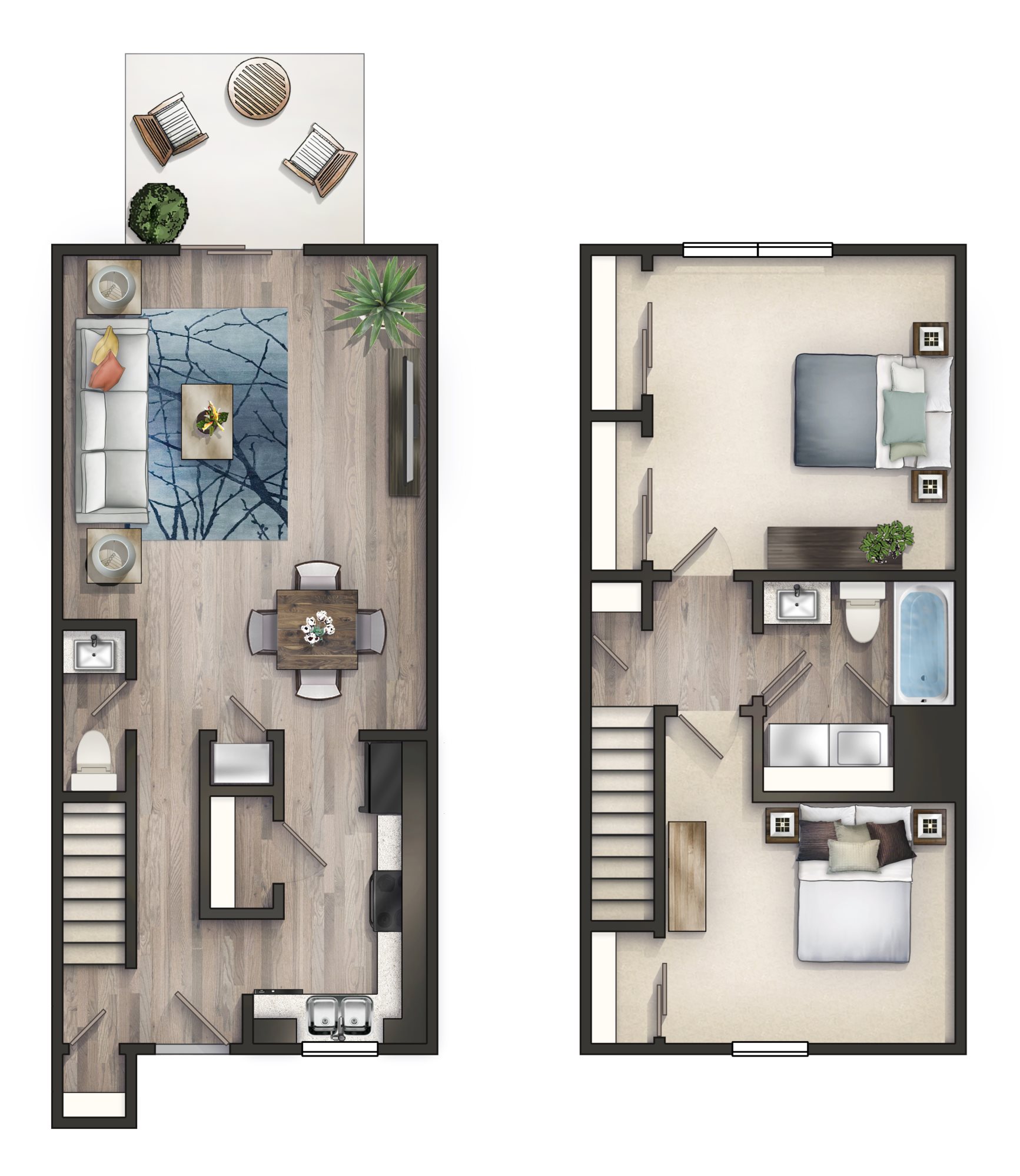 2 BD TH Floor Plan 2